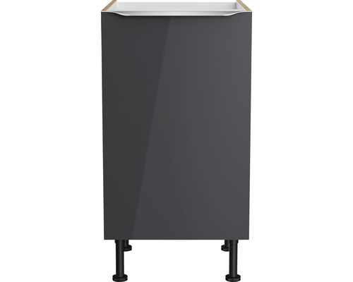 Donkergrijze wastafelonderkast met zwarte poten