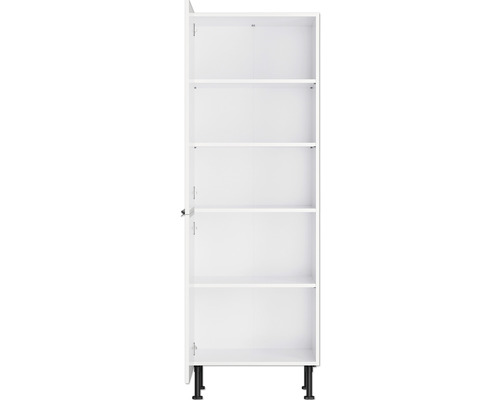 Witte keukenkast met open deur en planken
