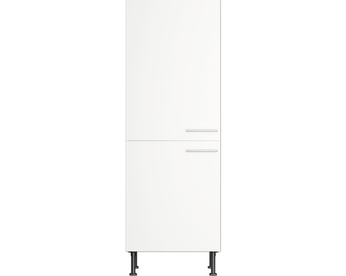 Witte badkamer hoge kast met twee deuren en metalen handgrepen