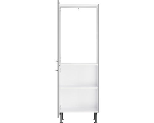 Witte hoge kast met open deuren en legplanken