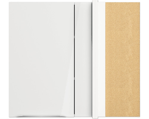 Detailopname van een witte badkamerkast van houtmateriaal