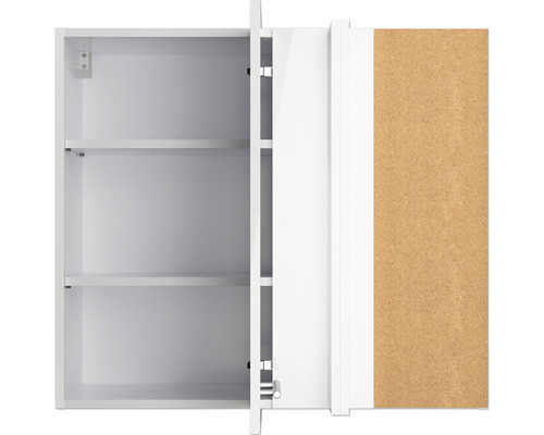 Open witte spiegelkast met planken