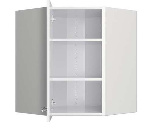 Open witte hoekkast met twee planken