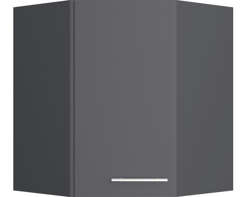 Grijze keuken hoekkast met een deur en een handgreep.