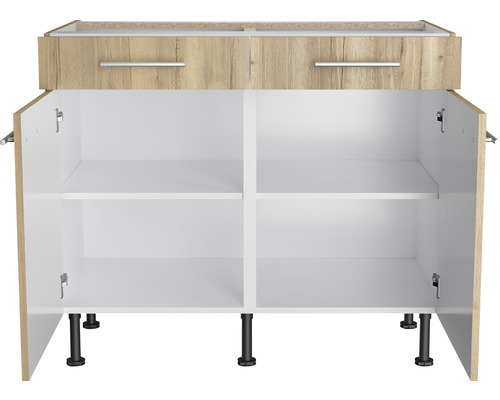 Onderkast met twee laden, twee deuren en planken