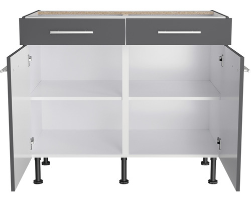 Keukenkast met twee laden, twee deuren en twee planken