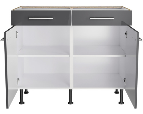 Onderkast met twee laden en twee open deuren met legplanken