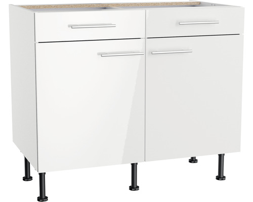 OPTIFIT Onderkast met schuiflade en draaideur Rurik986 wit 100x58,4x87 cm Witte wastafelonderkast met twee laden en twee deuren op zwarte poten