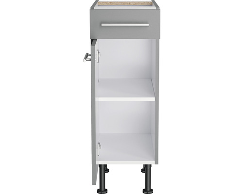 Grijze onderkast met lade en twee planken