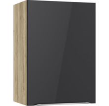 Hangende kast met matte deur en houten structuur aan de zijkant