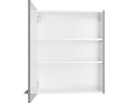 Witte hangkast met open deur en twee planken