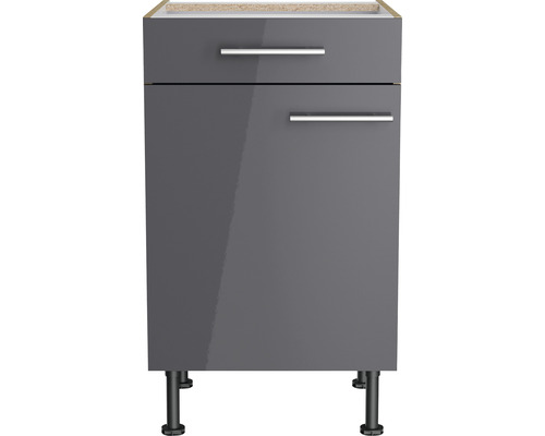 Grijze wastafelonderkast met lade en deur