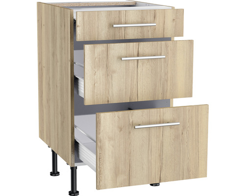 Onderkast met drie laden en in hoogte verstelbare poten