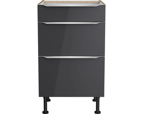 Grijze onderkast met drie laden en poten