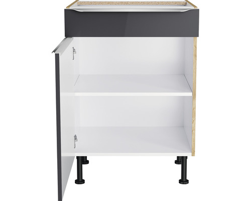 Onderkast met open deur, legplanken en poten