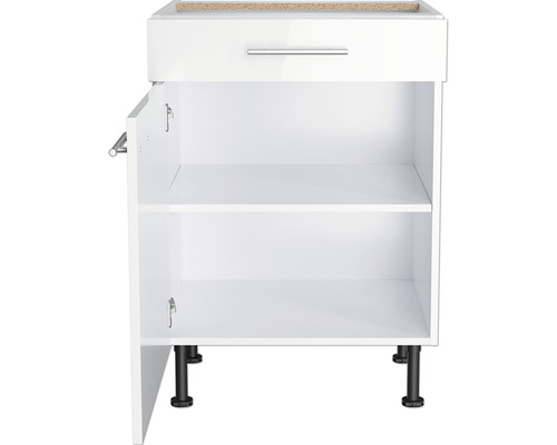 Witte onderkast met lade, open deur en legplanken