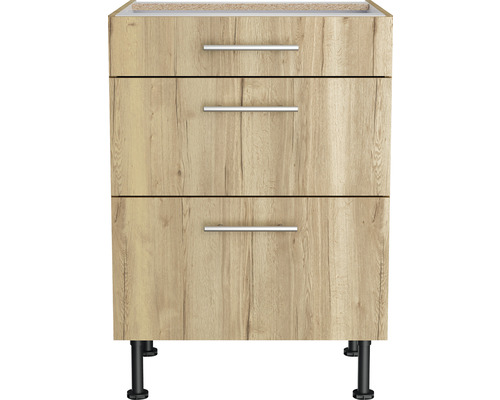 Wastafelonderkast met drie laden en poten