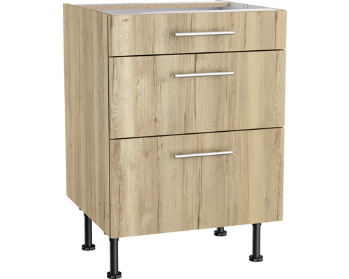OPTIFIT Onderkast met schuiflade Erik290 wild eiken 60x58,4x87 cm Wastafelonderkast met drie laden en poten