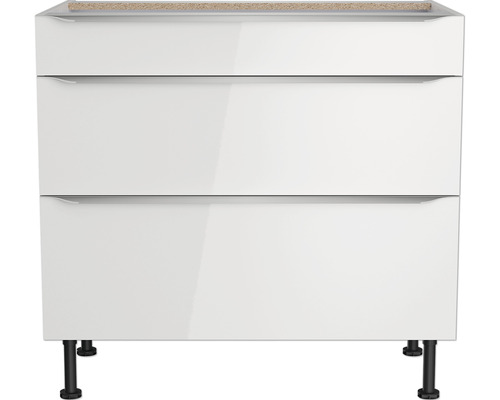 Witte onderkast met drie laden en zwarte poten