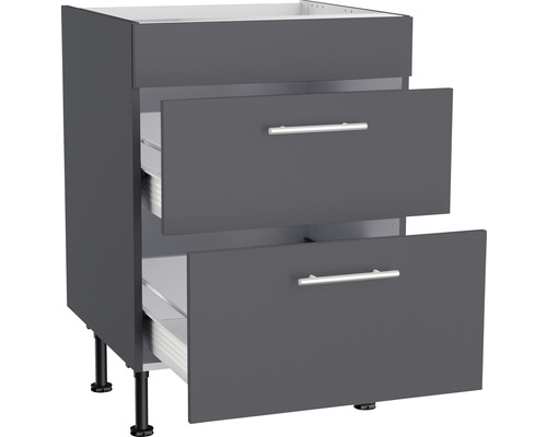 Onderkast met twee laden en zilverkleurige handgrepen