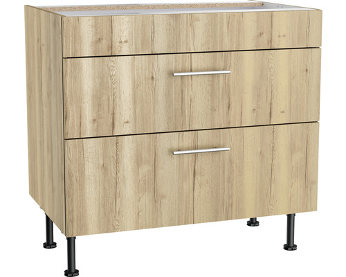 OPTIFIT Ombouwkast voor kookplaat Erik290 wild eiken 90x58,4x87 cm Wastafelonderkast met twee laden en poten
