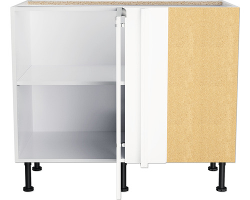 Onderkast met planken en een open deur