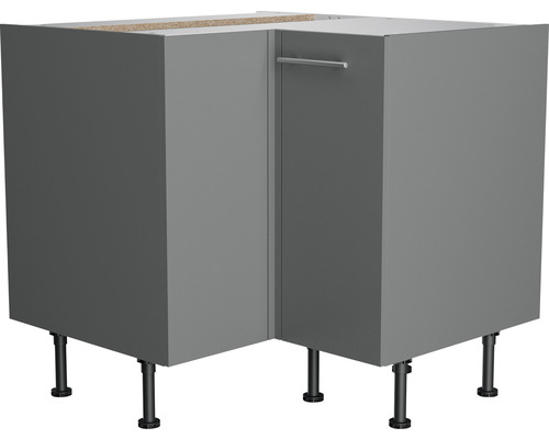 Grijze hoekonderkast voor de keuken met handgreep en poten