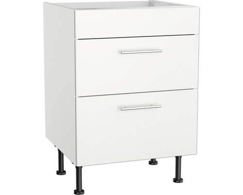 Witte onderkast met twee laden en zwarte poten