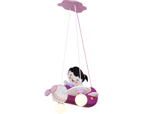Kinderkamer hanglamp in de vorm van een vliegtuig met meisjesfiguur