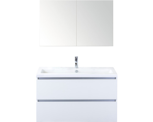 SANOX Badkamermeubelset greeploos Vogue met spiegelkast en wastafel met één kraangat 101 cm wit SANOX Badkamermeubelset greeploos Vogue met spiegelkast en wastafel met één kraangat 101 cm wit