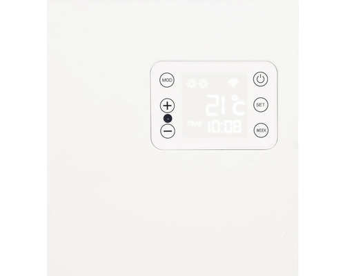 Bedieningselement van een verwarming met digitale weergave van temperatuur en tijd