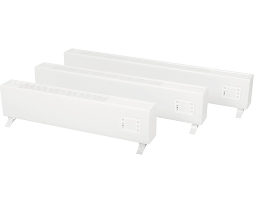 Drie witte convectiekachels in verschillende afmetingen met bedieningspaneel