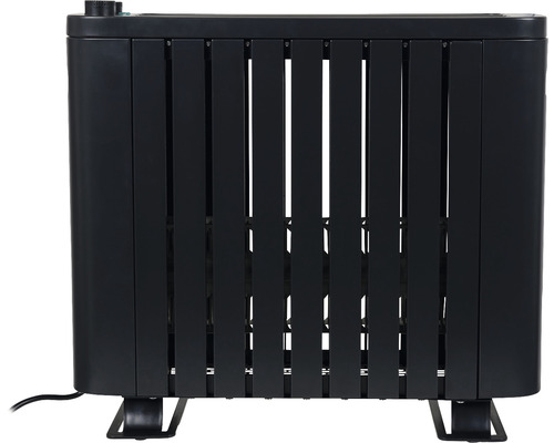 Zwarte olieradiator met wielen voor binnenshuis