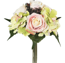 Kunstplant Rozen hortensia boeket roze H 31 cm