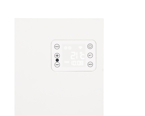 Close-up van de bedieningselementen van een radiator met digitale display