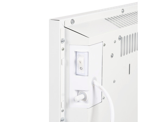 Detailaanzicht van een radiator met schakelaar en kabel