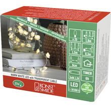 Konstsmide lichtsnoer met rozen voor binnenshuis, 25 warm witte LEDs, transparante kabel