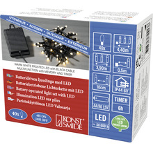 Verpakking van een batterijgevoede LED-lichtslinger met warmwitte LED''s en zwarte kabel voor buiten