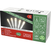 Verpakking van een LED-lichtsnoer met amberkleurige LEDs en transparante kabel voor gebruik binnenshuis