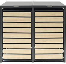 Afvalcontainerbox voor twee afvalcontainers met houten bekleding