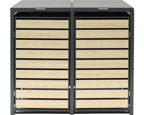Afvalcontainerbox voor twee afvalcontainers met houten bekleding