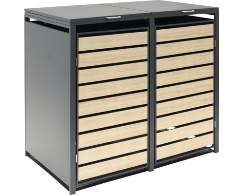 Afvalcontainerberging voor twee afvalcontainers met houten bekleding
