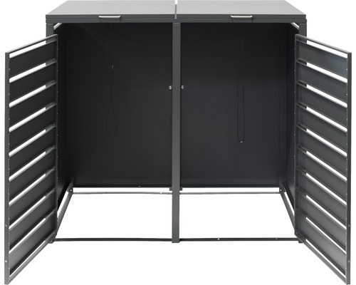 Dubbele afvalcontainerberging met open lamellendeuren