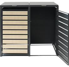 Afvalcontainerberging voor twee afvalcontainers met deur en klapdeksel