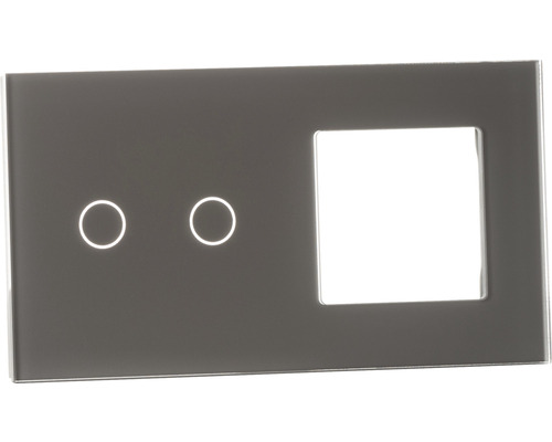ONE TWO TOUCH Bedieningspaneel glas combinatie 1x afdekraam/1x touch dubbel grijs Glazen afdekplaat voor lichtschakelaar en stopcontact