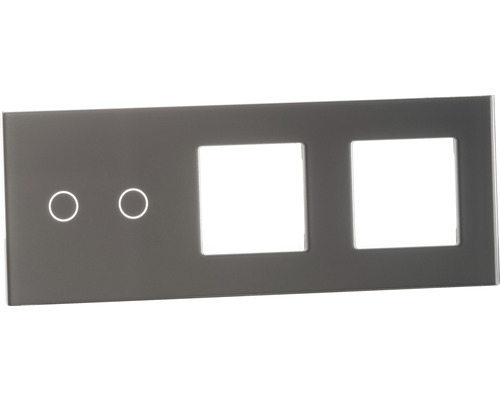ONE TWO TOUCH Bedieningspaneel glas combinatie 2x afdekraam/1x touch dubbel grijs Schakelaarframe met twee schakelaars en twee stopcontacten
