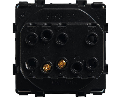 Achteraanzicht van een elektrische schakelaar met aansluitklemmen