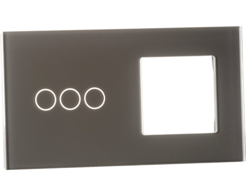 ONE TWO TOUCH Bedieningspaneel glas combinatie 1x afdekraam/1x touch triple grijs Glazen afdekplaat met drie cirkels en een vierkante uitsparing