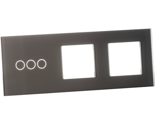 ONE TWO TOUCH Bedieningspaneel glas combinatie 2x afdekraam/1x touch triple grijs Afdekplaat met drie cirkels en twee vierkante openingen