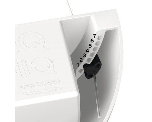 Detailopname van een draadophanging met instelbare lengte